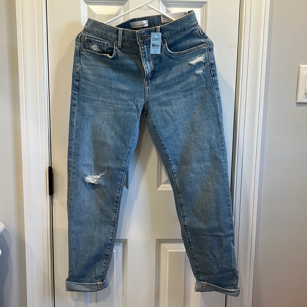 NWT Loft Girlfriend Destructed Jeans Light Vintage 2P